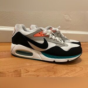 NIKE | AIR MAX CORRELATE White and Black Sneakers with Coral and Teal Accents